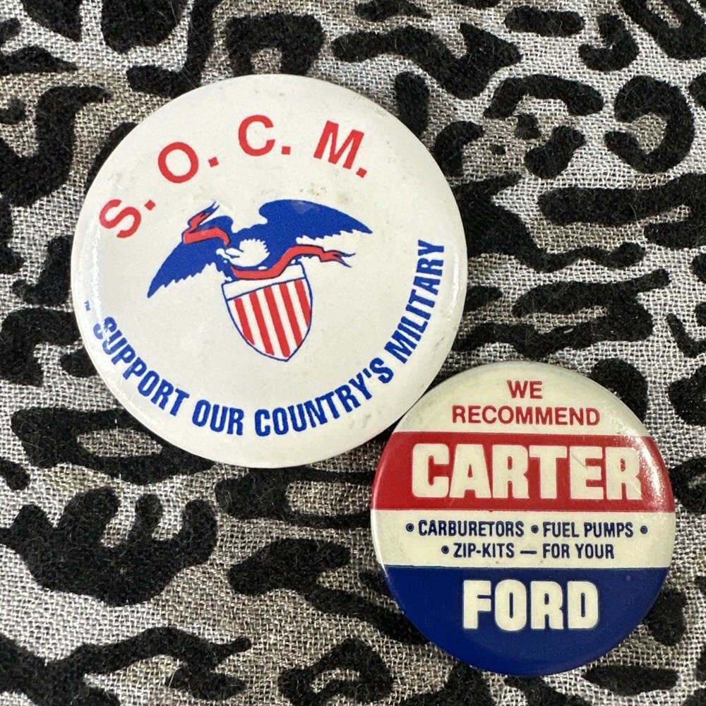 Vintage Pin Lot Of 2  Support Our Military, Carter Ford!  USA!